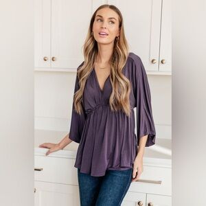 Boutique White Birch Purple 3/4 Sleeve Top Medium